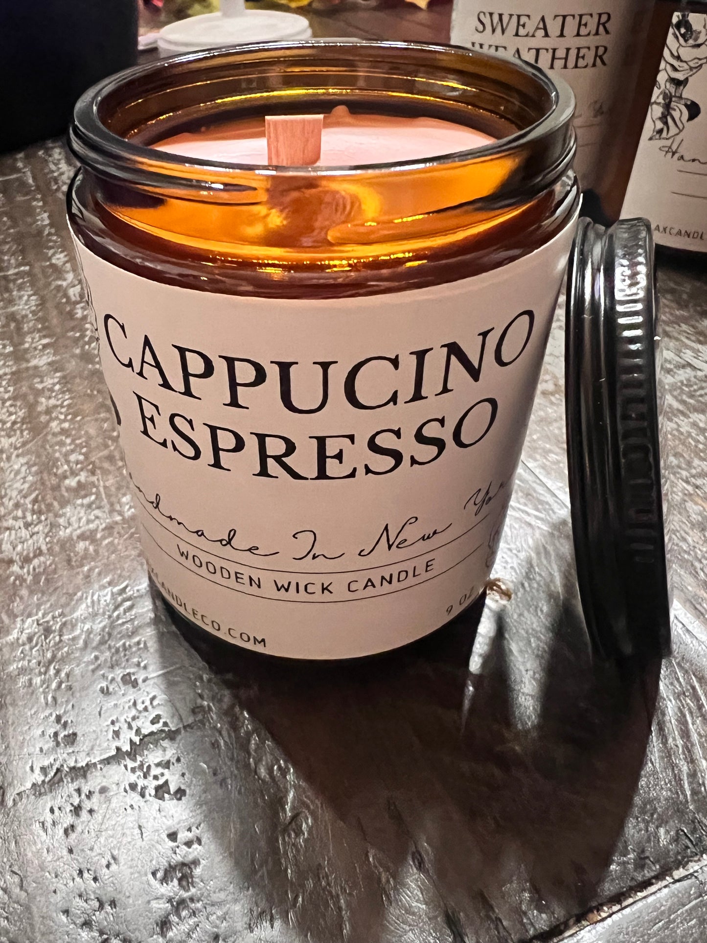 9 oz Wooden Wick Cappucino Espresso Jar Candle