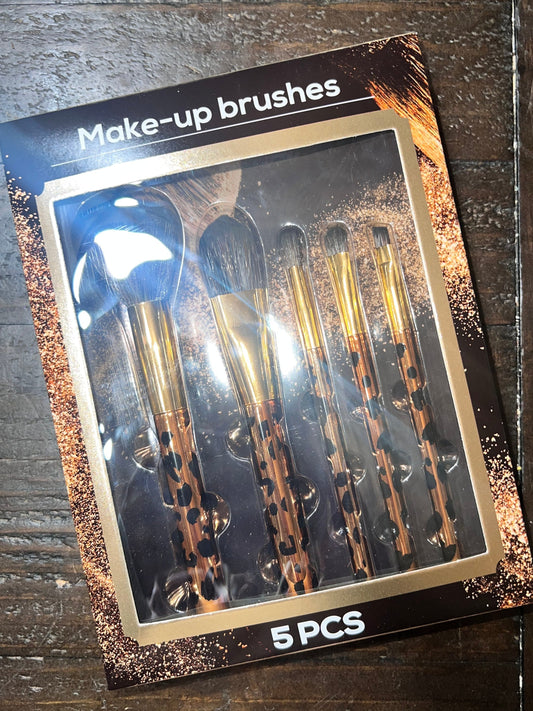 Tweet 5 Piece Gold Color Leopard Print Makeup Brush Set