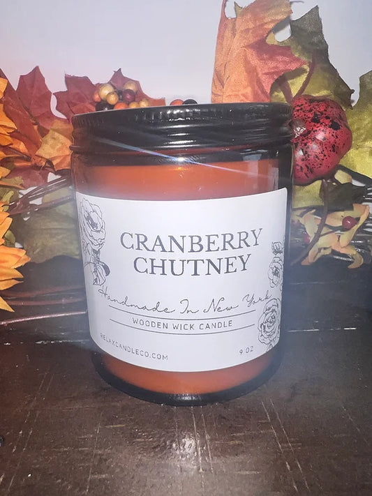 9 oz Wooden Wick Cranberry Chutney Jar Candle